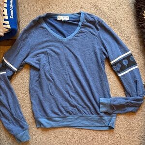 Wildfox Navy V-Neck Sweater with Heart Accents